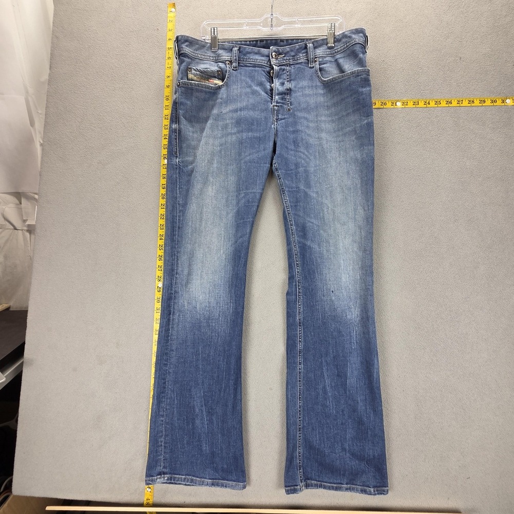 Diesel Jeans Mens 33x32 Blue Zatiny Bootcut Distressed Button Fly Stretch R59R8